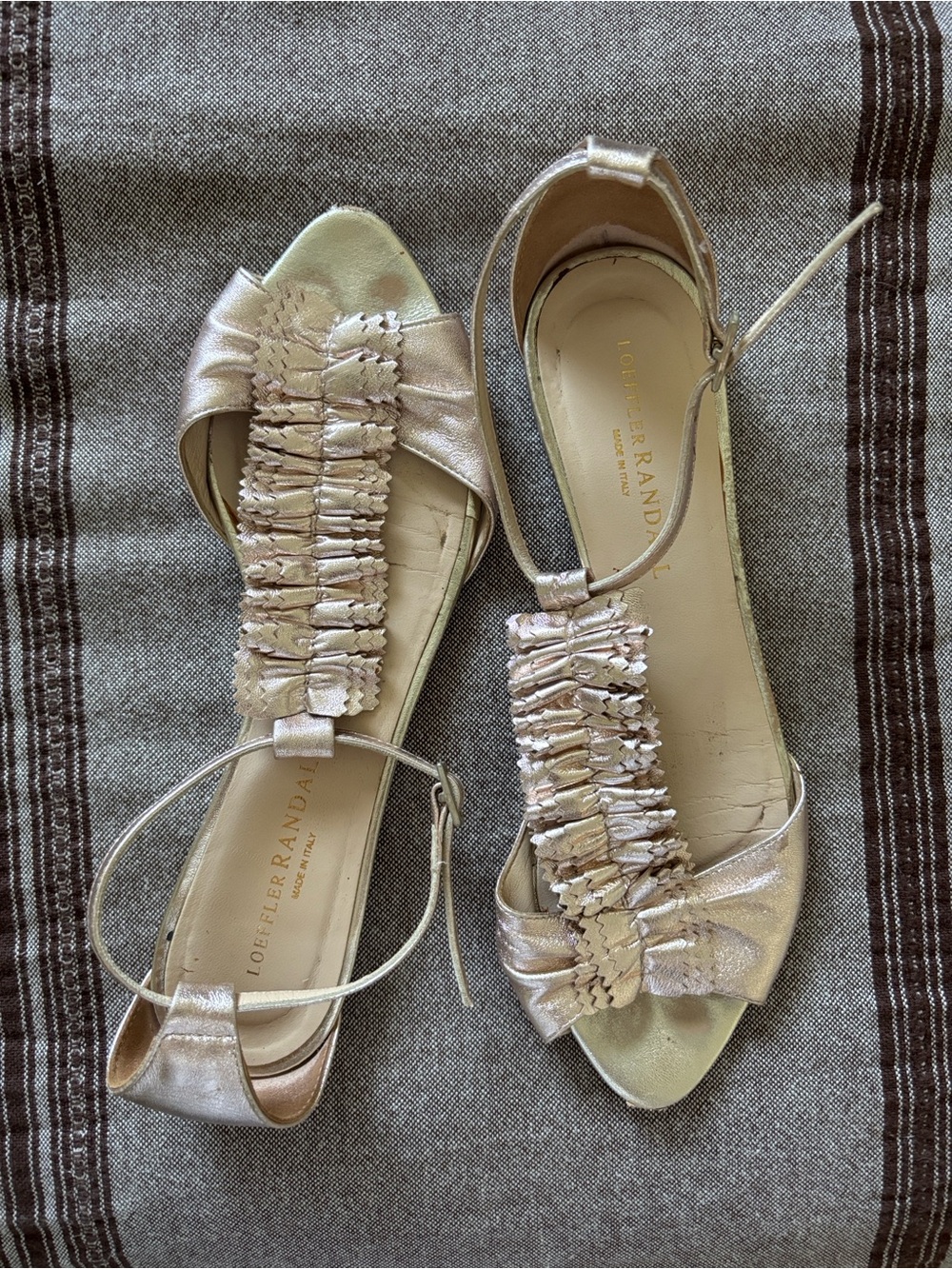Loeffler Randall Metallic Gold Ruffle Ankle-Strap Sandals